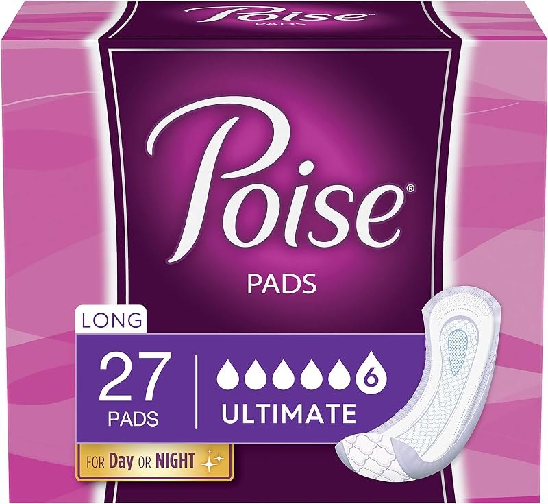 Poise Incontinence Pads for Women, Ultimate Absorbency, Long, Original Design, 108 Count (4 Packs of 27) — Adult