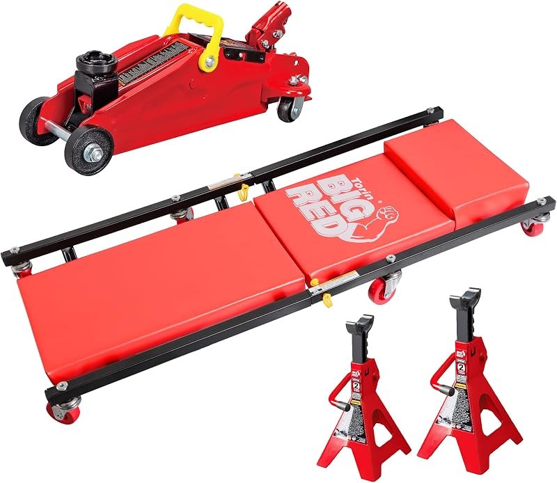 BIG RED T82040 Torin Hydraulic Trolley Floor Service/Floor Combo with 2 Jack Stands and Rolling Garage/Shop Creeper, 2