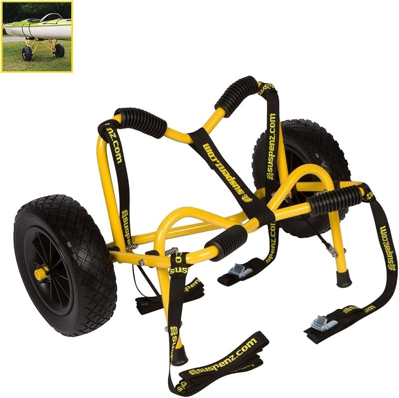 Kayak Canoe Transport Trailer, DLX Kayak Cart, Trolley with Airless Wheels and Straps, Weight Capacity 150 lbs, Yellow