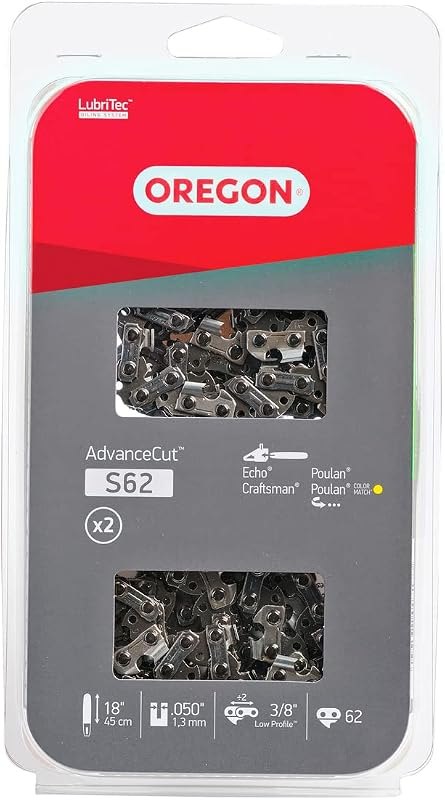 Oregon S62T AdvanceCut 18-Inch Chainsaw Chain, Fits Echo, Craftsman, Poulan (2-Pack) — chainsaw chain 18 inch for