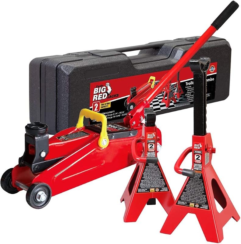 BIG RED T82001S Torin Hydraulic Trolley Service/Floor Jack Combo with 2 Jack Stands and Blow Mold Carrying Storage