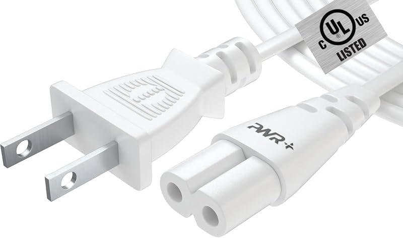 White TV Power Cord 12Ft Cable for Samsung LG TCL Apple Sony PS C7 Figure 8 — best white spare battery for white spare