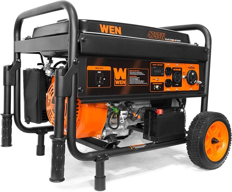 WEN 56475 4750-Watt Portable Generator with Electric Start and Wheel Kit, Yellow and Black — best generators floor