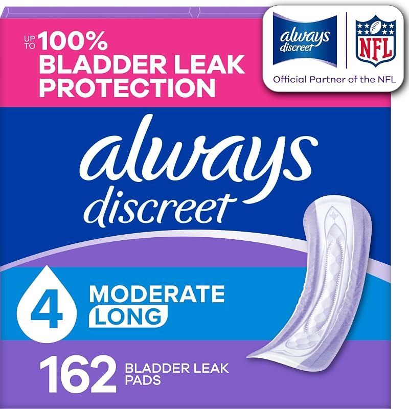 Always Discreet Adult Incontinence Pads for Women, Drier, 4 Drop Long Length, Moderate Absorbency, Pads for Bladder