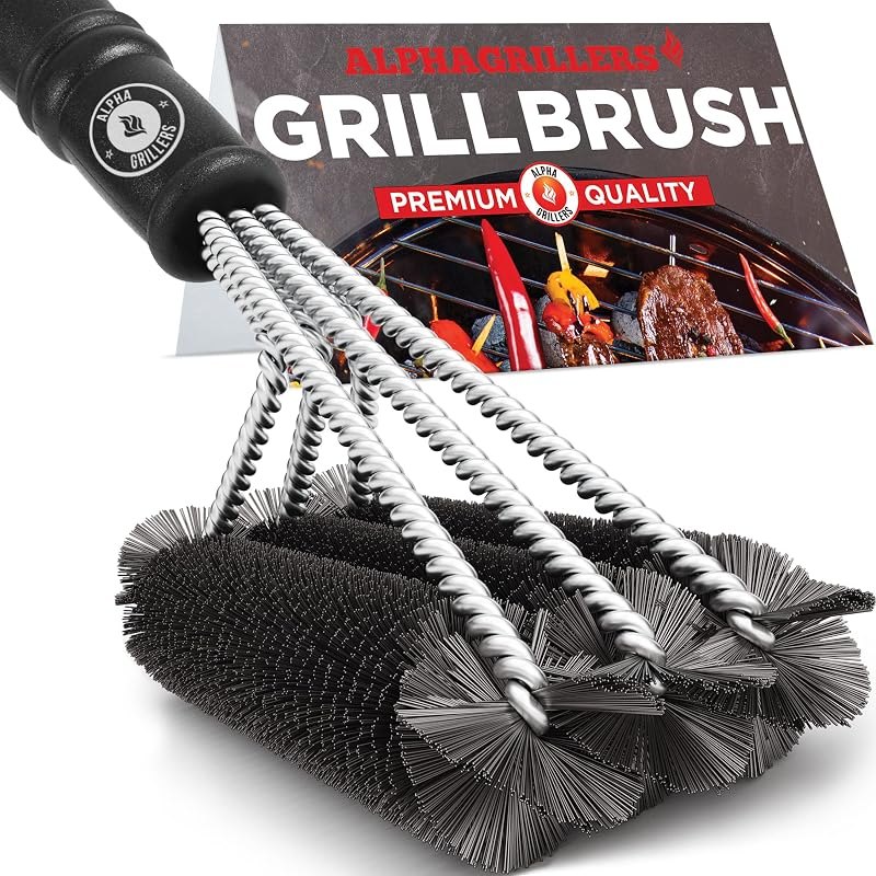 Alpha Grillers Grill Brush. Rust Proof Bbq Cleaning Scraper Accessories. Safe Stainless Steel Wire Bristle Grilling