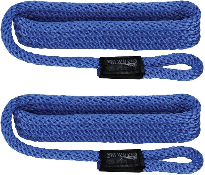 Extreme Max 3006.2159 BoatTector Solid Braid MFP Fender Line Value 2-Pack - 3/8" x 5', Royal Blue — boat fender lines