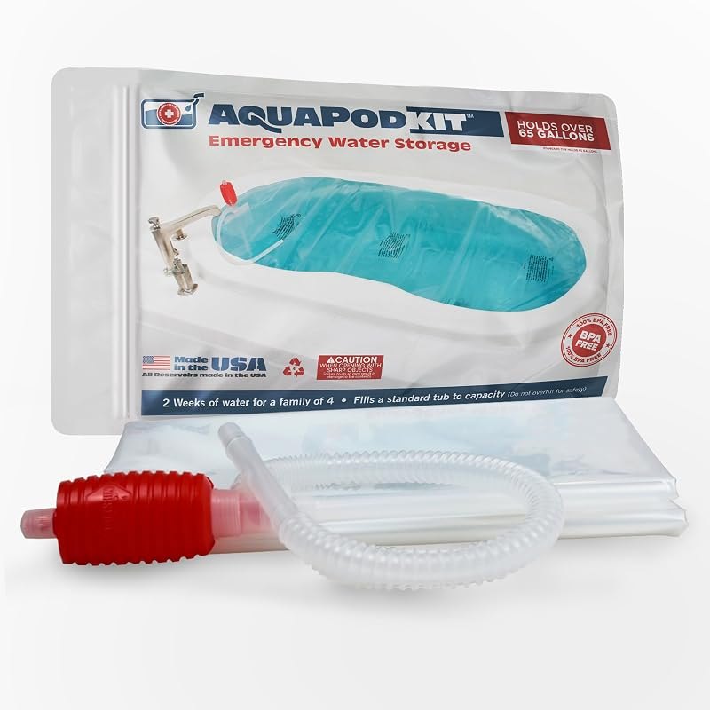 AquaPodKit Made in USA - Emergency Bathtub Water Storage Bladder 65-100 Gallon Capacity - BPA Free- Food Grade