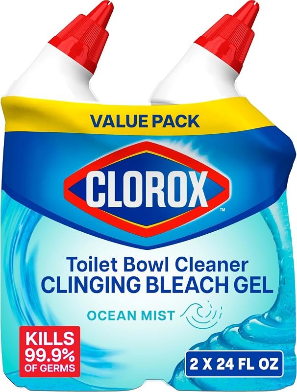 Clorox Toilet Bowl Cleaner Clinging Bleach Gel, Kills 99.9% of Bacteria and Viruses, Ocean Mist, 24 Fl Oz, Pack of 2 —