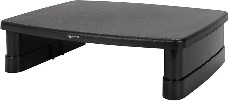 Amazon Basics Height Adjustable Monitor Stand Riser with Storage Organizer, 3-Level Stackable Design, Durable ABS
