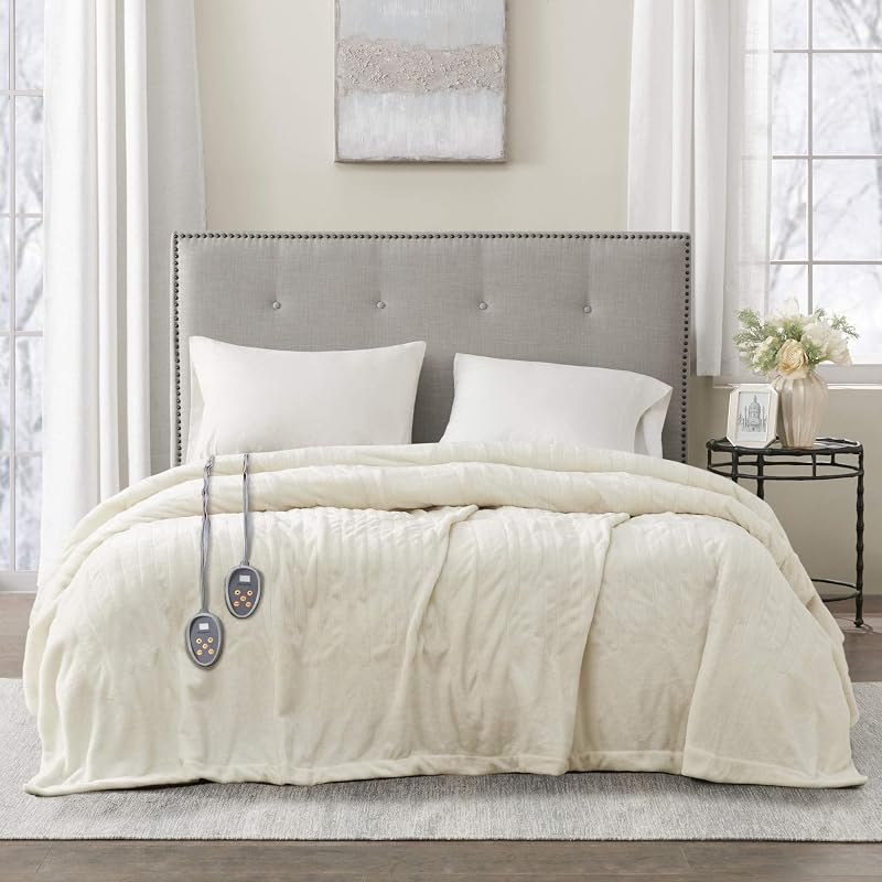 Beautyrest Heated Blanket King Size, Fast Heating Electric Blanket, Ivory — low EMF heated throw for low emf heated