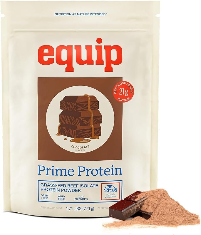 Equip Prime Chocolate Protein Powder - Gut-Friendly, No Sugar Protein Shake Powder with Grass-Fed Beef & Natural