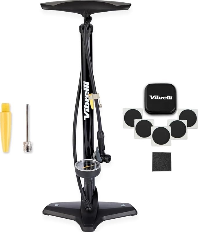 Vibrelli Vibrelli Bike Floor Pump with Gauge - High Pressure 160 PSI - Presta Valve Bike Pump Automatically Switches
