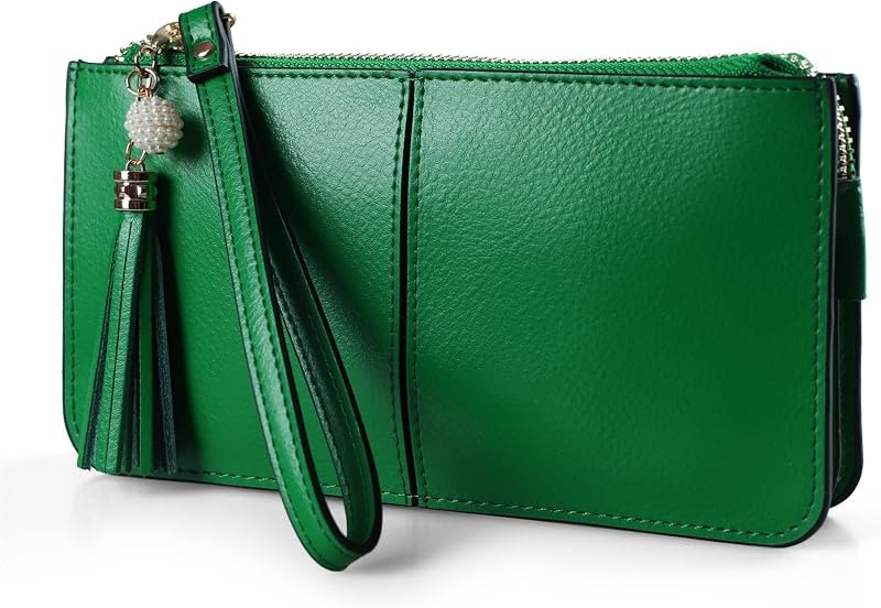 Genuine Leather Wristlet Clutch for Women Ultra-Slim Ladies Credit Card Holder Wallet Purses with RFID Protection —