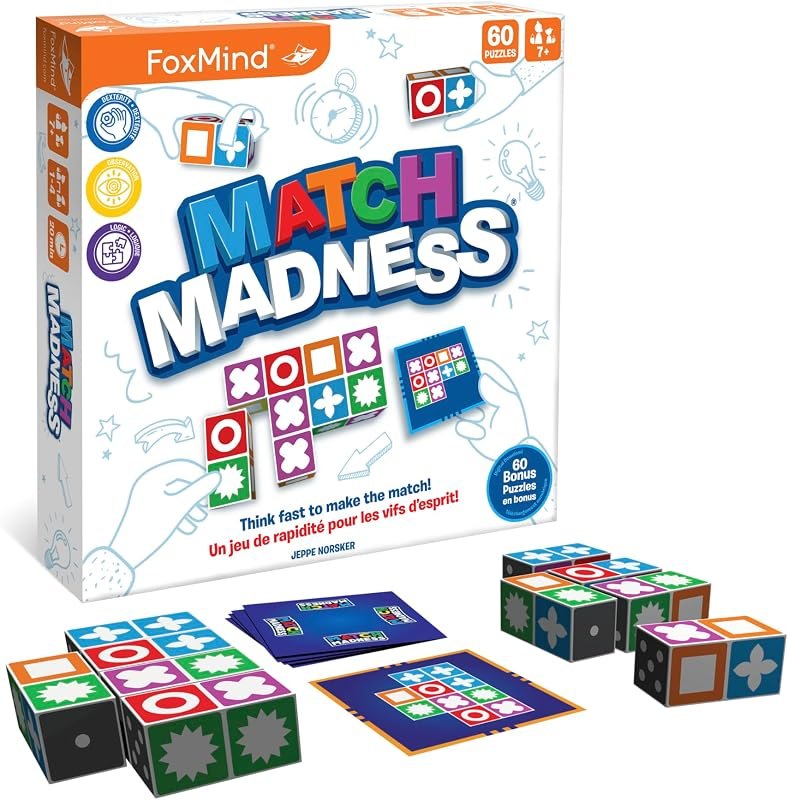 FoxMind Match Madness Board Game, Visual Recognition Matching Board Game, Family Puzzle Game to Develop Kids Problem