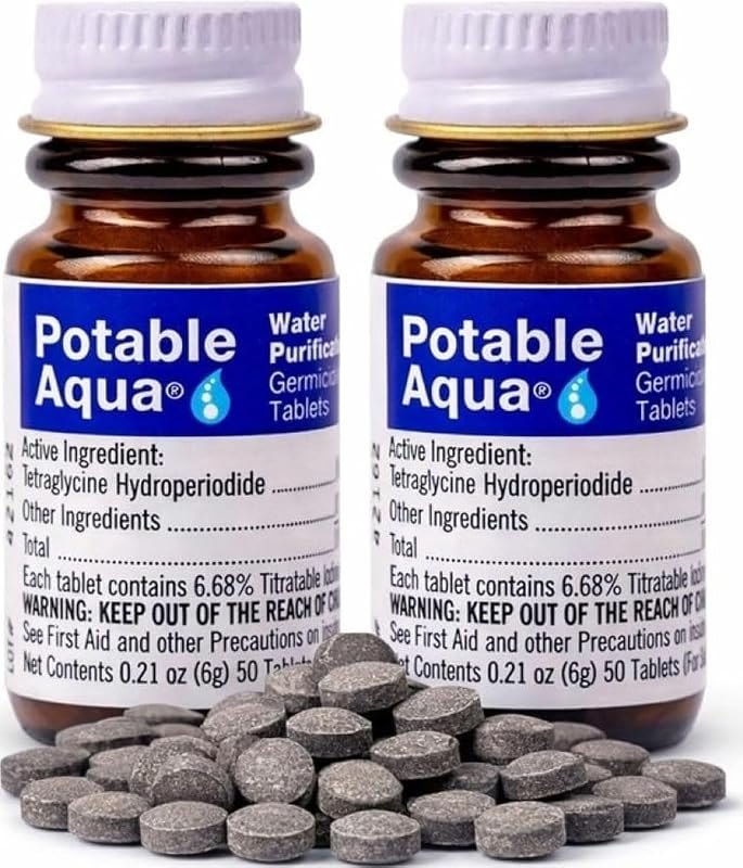 Potable Aqua Water Purification Tablets, Portable and Effective Water Purification Solution for Camping, Hiking