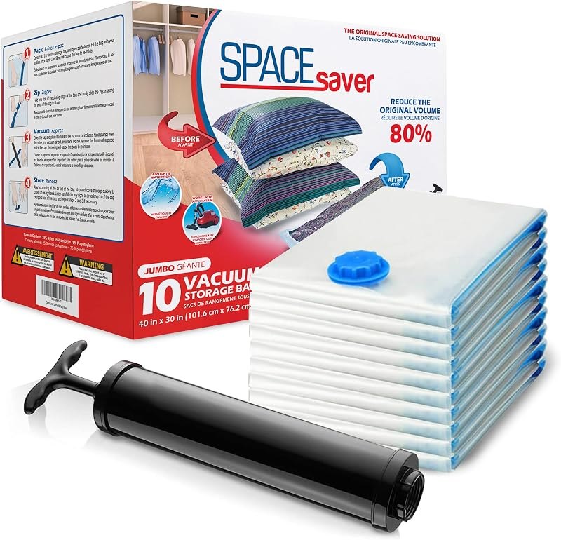 Spacesaver Jumbo Vacuum Storage Bags for Comforters, Blankets & Clothes — Bins, hangers, and vacuum bags. heav for