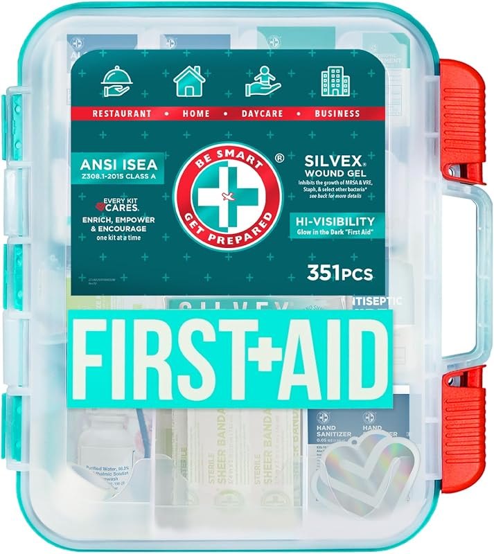 Be Smart Get Prepared - 351 Piece First Aid Kit - Exceeds OSHA ANSI/ISEA Standards for 100 People - Workplace, Home