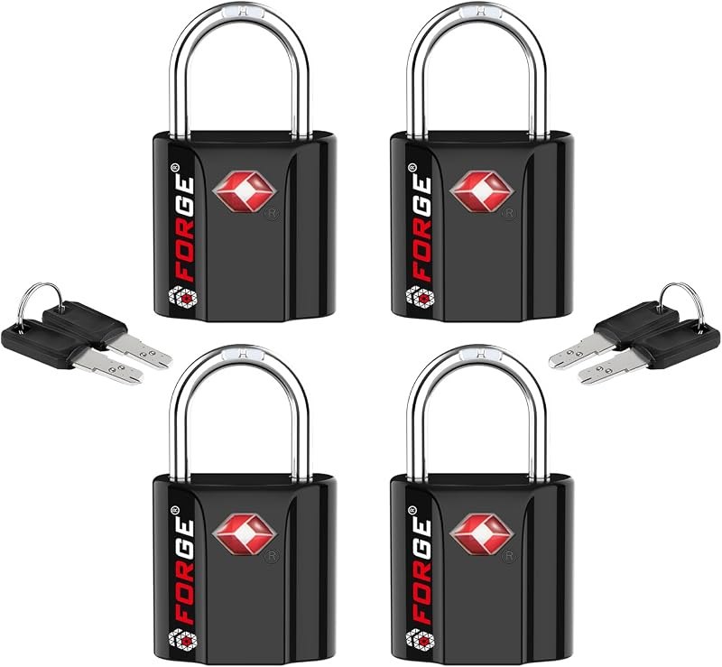 TSA Approved Luggage Locks, Ultra-Secure Dimple Key Travel Locks with Zinc Alloy Body, Black 4 Pack — key tsa lock for