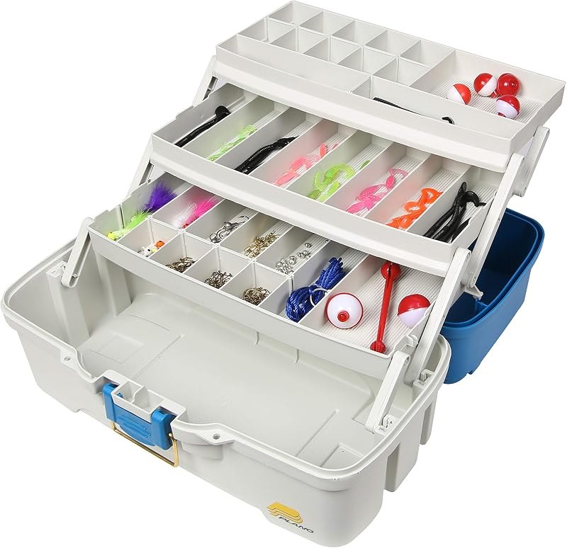 Plano Ready-Set-Fish 3-Tray Tackle Box with Tackle, Aqua Blue/Tan, One Size — Tackle that does not rust in the tra for