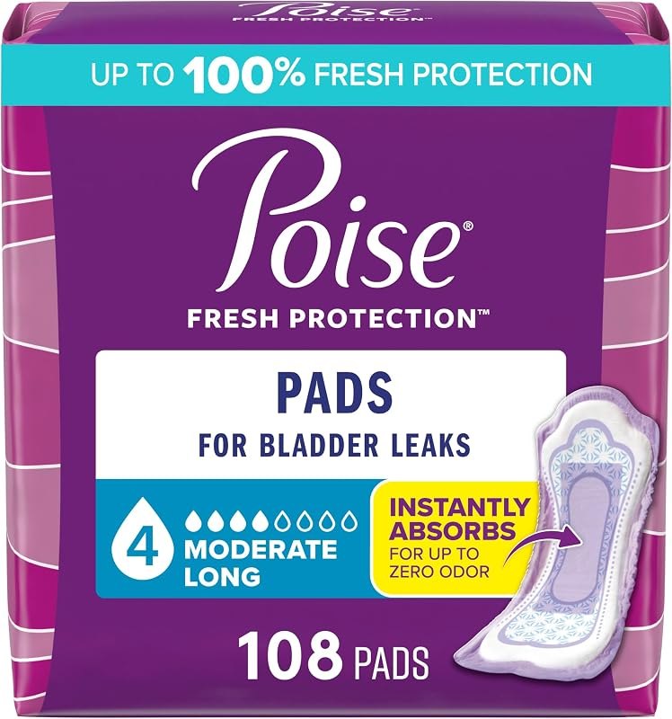 Poise Incontinence Pads for Women, 4 Drop, Long, 108 ct — Adult Bladder Control Pads amp; Line for adult bladder