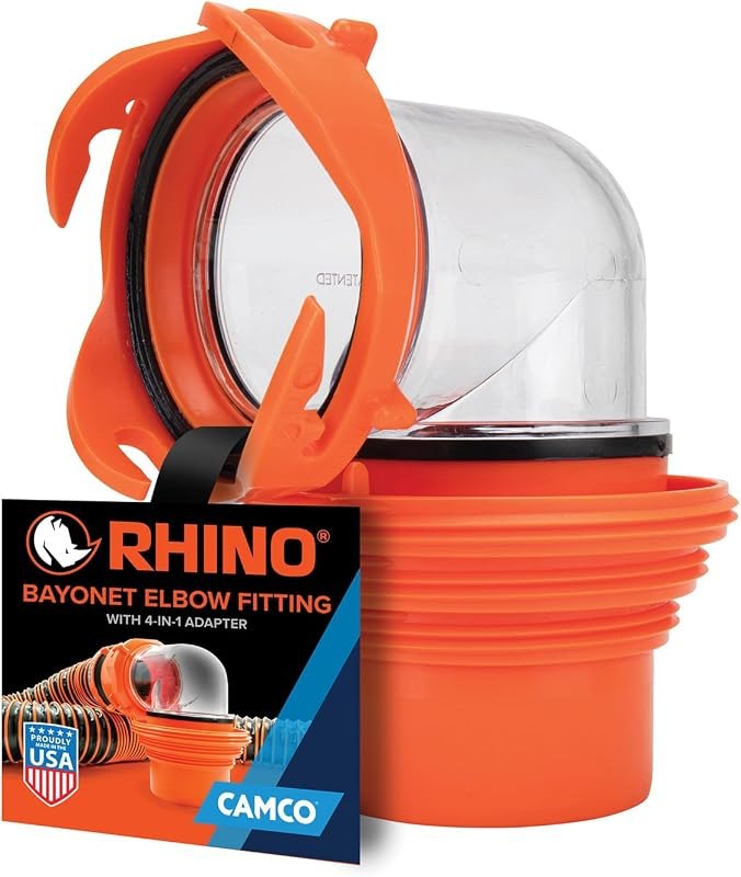 Camco RhinoFlex Clear RV Sewer Hose Elbow w/4-in-1 Adapter -Made in the USA — Sewer hoses, regulators, and chocks. for