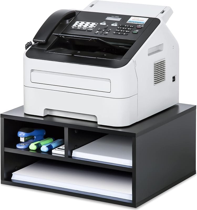 FITUEYES Large Desktop Printer Stands with 3 Storage Compartments, Black — printers paper tray for printers paper tray