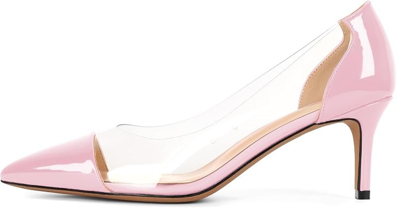 Women's Pointed Toe Cap Clear Stilettos Pumps Transparent PVC Vamp Mid Heels Slip on Wedding Dress Work Shoes 2.5 Inch