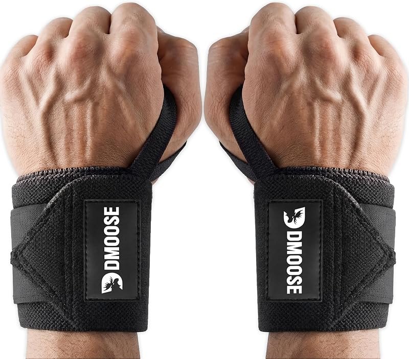 DMoose Fitness Wrist Wraps for Weightlifting 18" - Heavy Duty Gym Wrap with Hand Thumb Loop for Support & Pain Relief