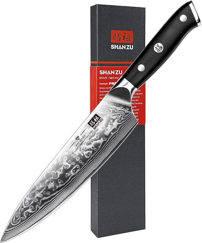SHAN ZU Chef Knife 8 Inch Japanese Steel Damascus Kitchen Knife — 8 inch for chef knife rated
