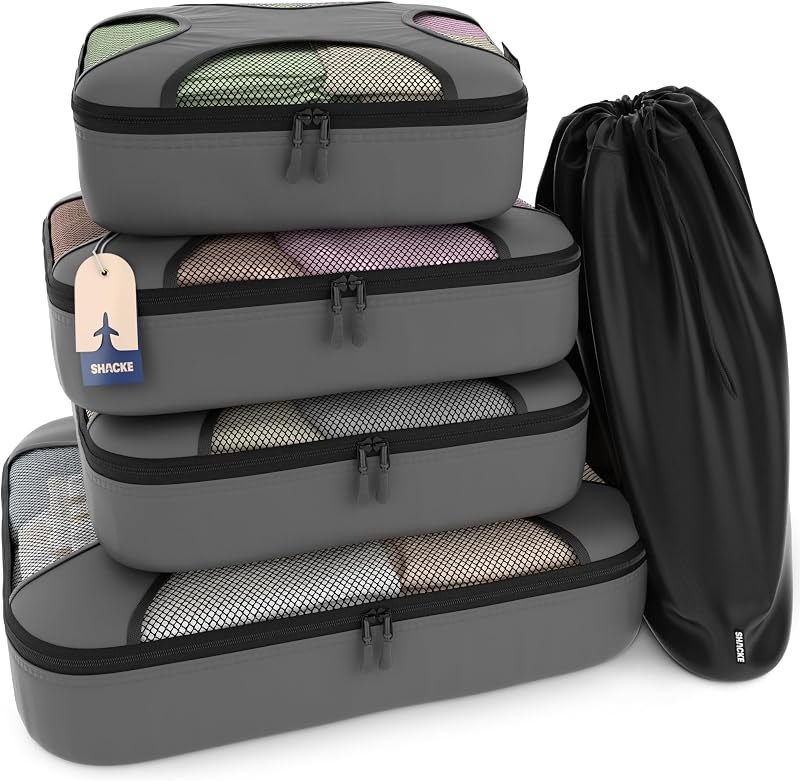Shacke 5 Set Packing Cubes for Travel with Laundry Bag (Dark Grey) — Packing cubes, bottles, and travel a for packing