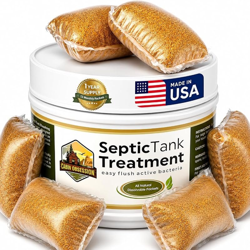Septic Tank Treatment - 1 Year Supply of Septic Safe Dissolvable Easy Flush Live Bacteria Packets (12 Count) - Best