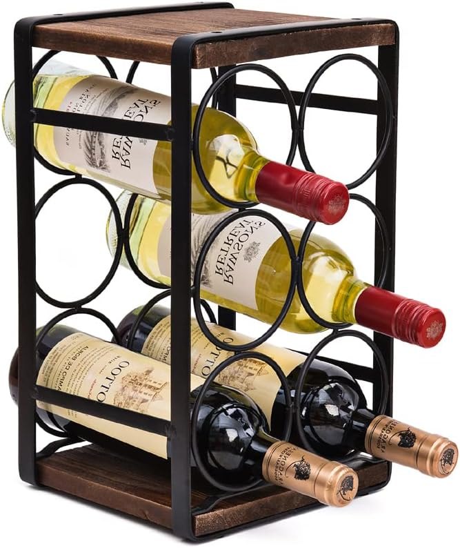 Rustic Wood Countertop Wine Rack 6 Bottles No Need Assembly Brown — wine floor stand for wine floor stand
