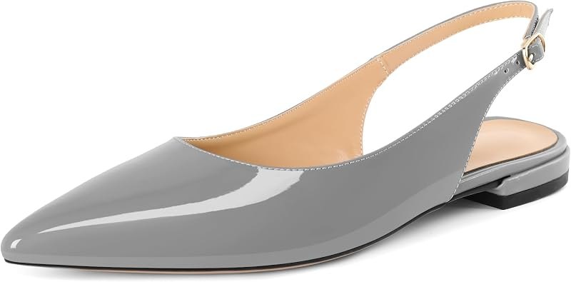 Women Low Heels Pointed Closed Toe Slingback Flats Ankle Straps Pumps Classic Dressy Elegant Shoes 1 Inch — slingback
