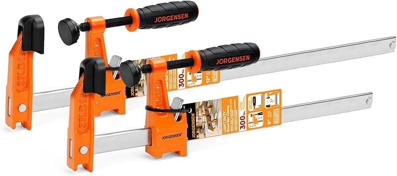 Jorgensen 2-Pack Steel Bar Clamp Set, Light Duty F-Clamp, 8-Inch & 12-Inch — Helmets, hammers, and ground clamps. for