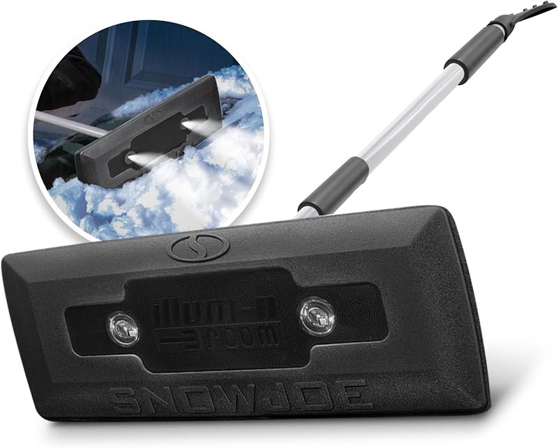 Snow Joe SJBLZD-LED-BLK 4-In-1 Telescoping Snow Broom + Ice Scraper, 18-Inch Scratch Free Foam Head, w/ LED