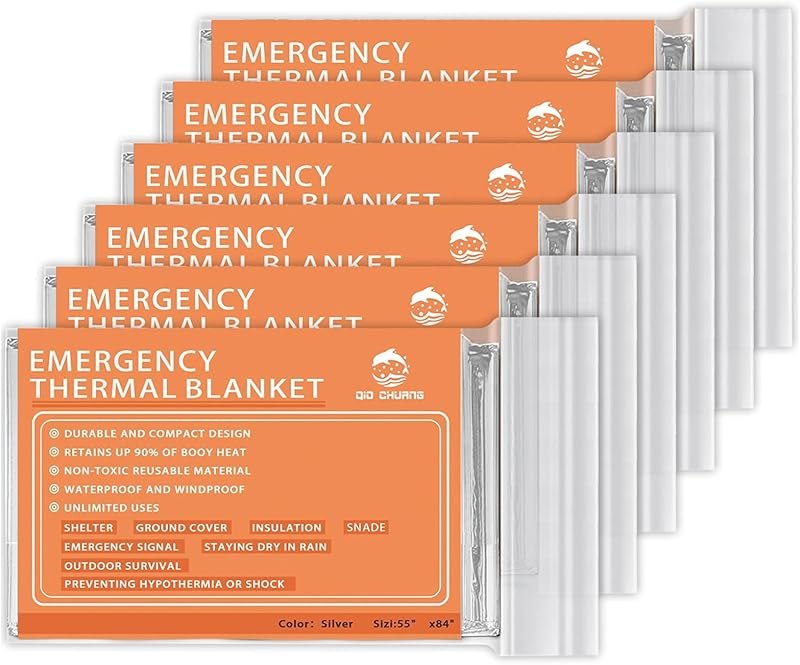 QIO CHUANG Emergency Mylar Thermal Blankets 6 Packs Survival Kit 84''x55'' — Alarms, blankets, and emergency radi for
