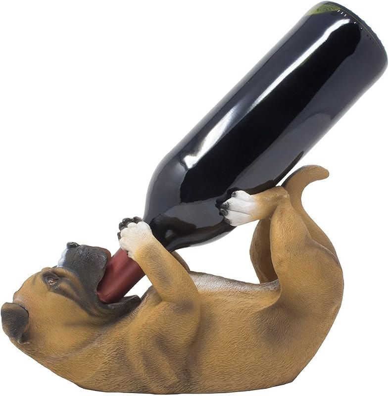 Decorative Drinking Boxer Dog Wine Bottle Holder Statue Display Stand Countertop Rack Table Centerpiece for Home Bar
