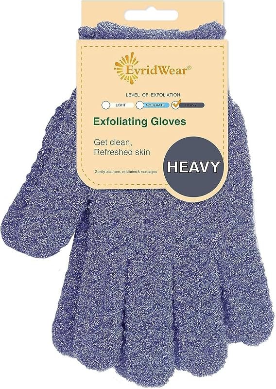 Evridwear Exfoliating Dual Texture Bath Gloves for Shower, Spa, Massage and Body Scrubs, Dead Skin Cell Remover