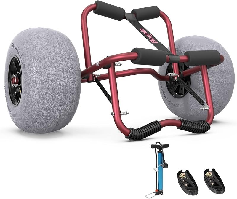 Bonnlo Kayak Cart Trolley Canoe Paddle Board Boat Cart Carrier Dolly with 12" Big Beach Wheels Balloon Kayak Transport