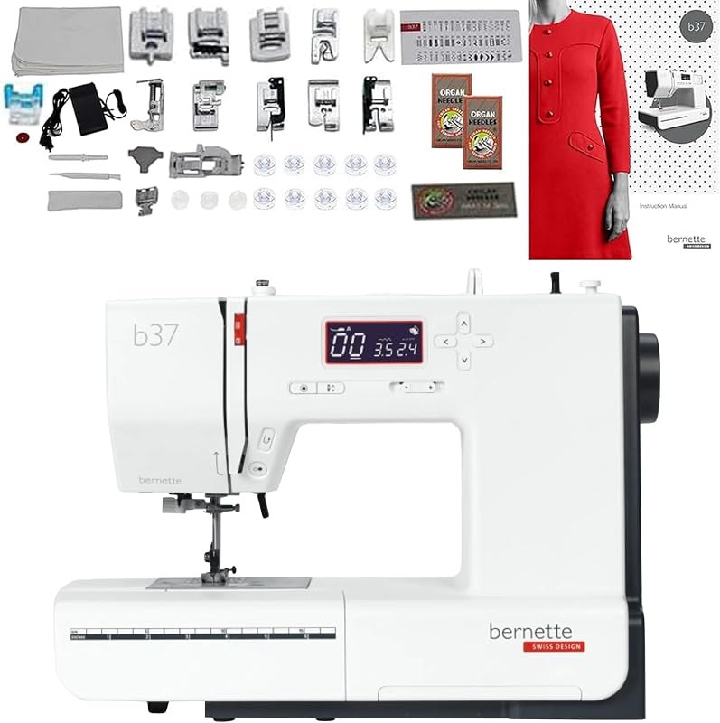 Bernette B37 Swiss Design Computerized Sewing Machine - LCD Display, 5 Presser Feet, Bobbins, Needle Threader