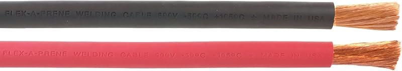 #1 Gauge AWG - Flex-A-Prene - 100% Copper Welding/Battery Cable - Black & Red - 600 V - Made in USA (30 FEET of Each