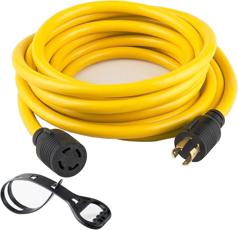 50 FEET Heavy Duty Generator Locking Power Cord NEMA L14-30P/L14-30R,4 Prong 10 Gauge SJTW Cable, 125/250V 30Amp 7500