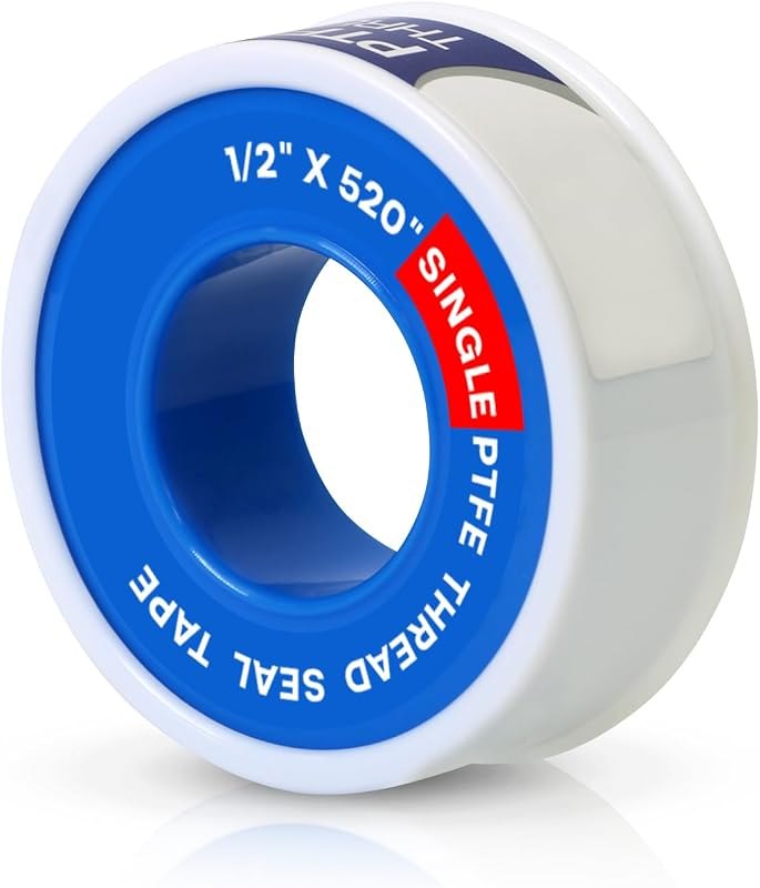 Supply Giant Plumbers PTFE Tape 1/2" W x 520" L Pipe Thread Tape, High Density Thread Sealant Tape Water Seal Plumbing
