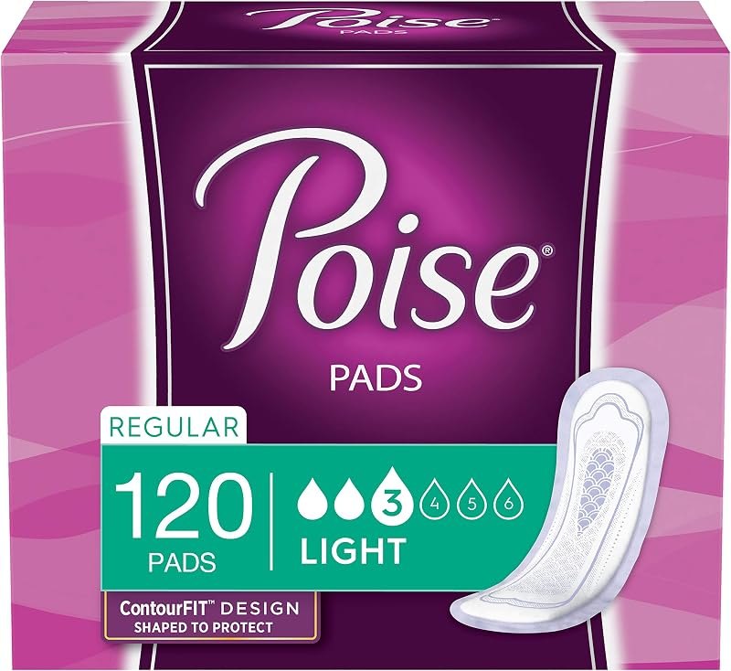 Poise Incontinence Pads, Light Absorbency, Regular Length, 120 Count — Adult Bladder Control Pads amp; Line for adult