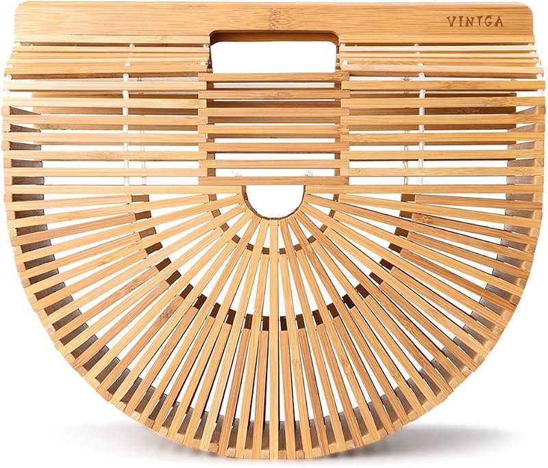Bamboo Bags for Women Summer Straw Bags Wooden Beach Purses Basket Handle Handbags — woven straw bag for woven straw bag