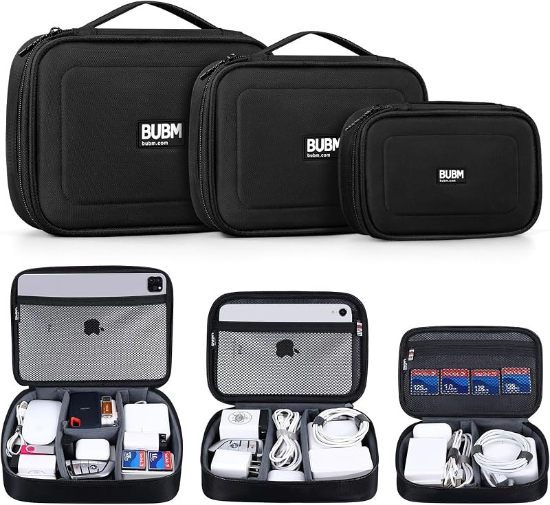 BUBM Cable Organizer Bag 3pcs Electronics Travel Organizer for Hard Drives, Cables, Phone, USB, SD Card(2 Year