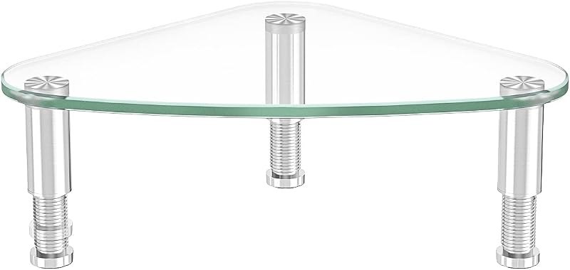 Hemudu Clear Glass Computer Monitor Riser / Triangle Desktop Universal Corner Stand for Computer Monitor & Laptop