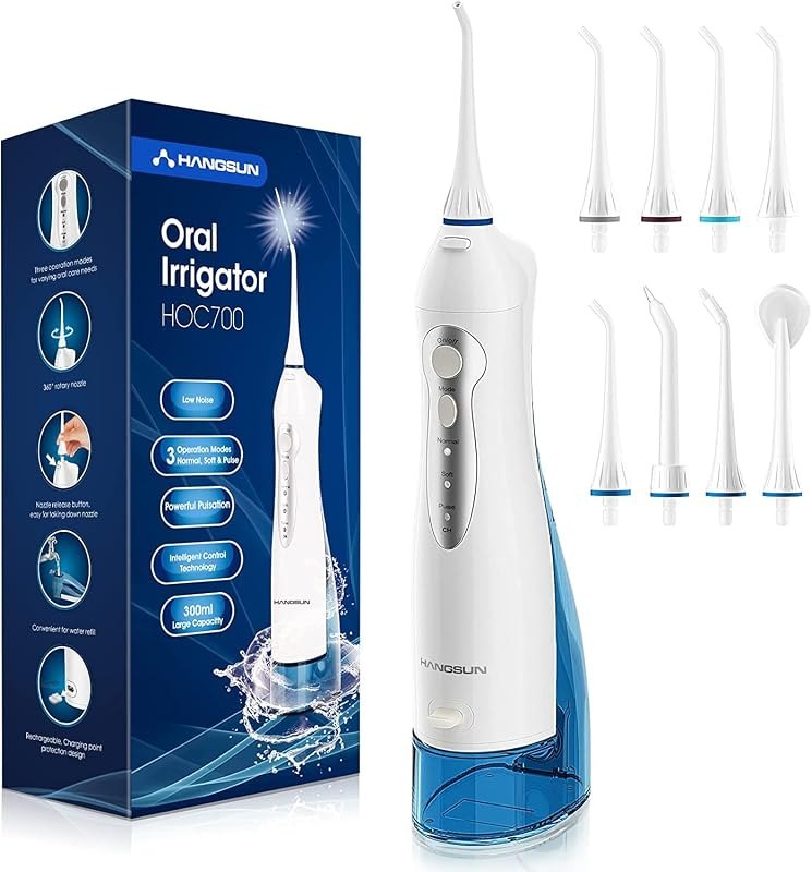 Hangsun Water Flossers for Teeth Cordless Rechargeable Dental Oral Irrigator Water Jet for Teeth Braces Care with 8