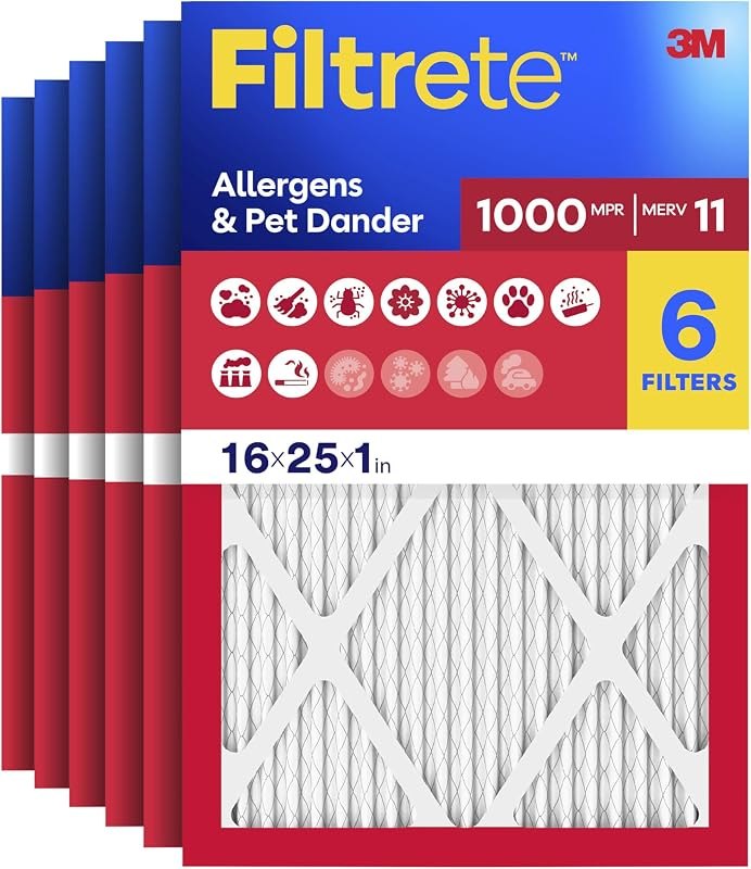 Filtrete 16x25x1 Air Filter, MERV 11, MPR 1000, 6 HVAC Filters — merv 13 filter 16x25x1 for merv filter 16x25x1