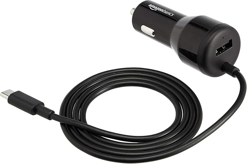 Amazon Basics 30W Fast Car Charger, 1 USB-C (18W) Cable with PD, 1 USB-A (12W) Port, Apple MFi Certified, for Phones